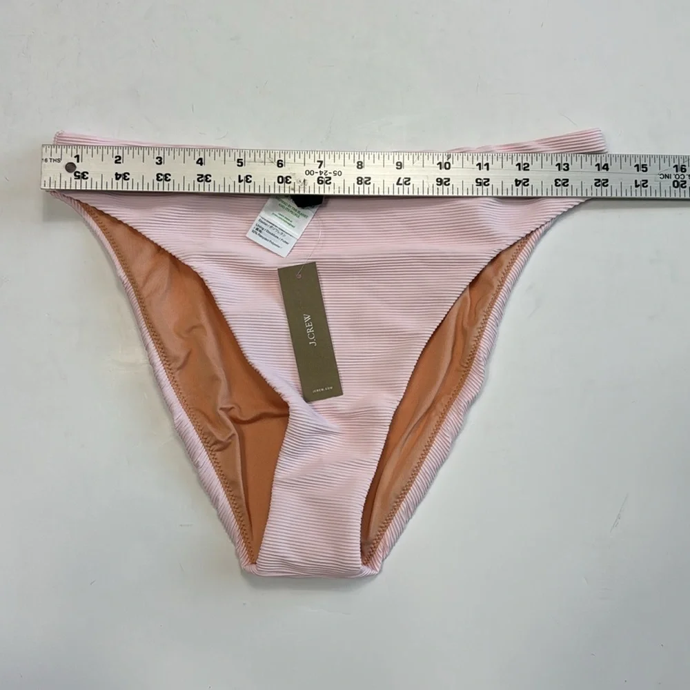 J. Crew‎ Ribbed High Rise Cheeky Bikini Bottom Women's M Pink New BE808